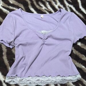 ROMWE Purple Ruched Crop Blouse with Short Sleeves
